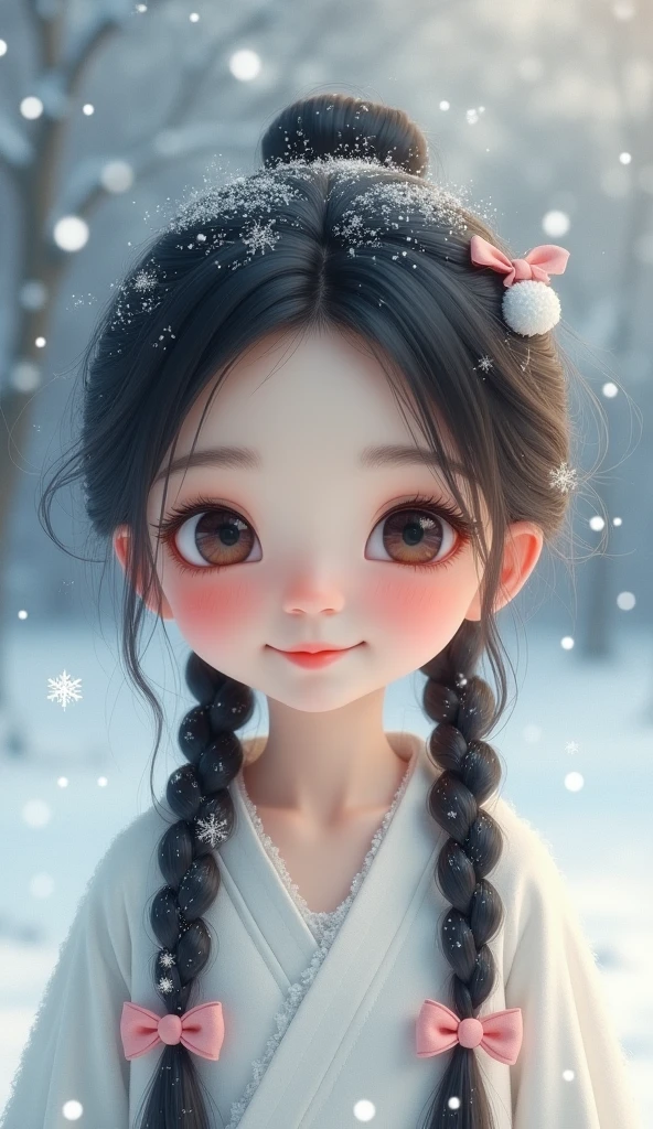 There is one girl,wearing a red sweater,Hair in braids, with cute doting eyes, lovely digital painting, adorable digital art, with cute - fine - face, cute and friendly eyes, Young and cute face, adorable expression, cute-fine-face, Cute - fine - face, portrait cute-fine-face, Cute detailed digital art, adorable big eyes