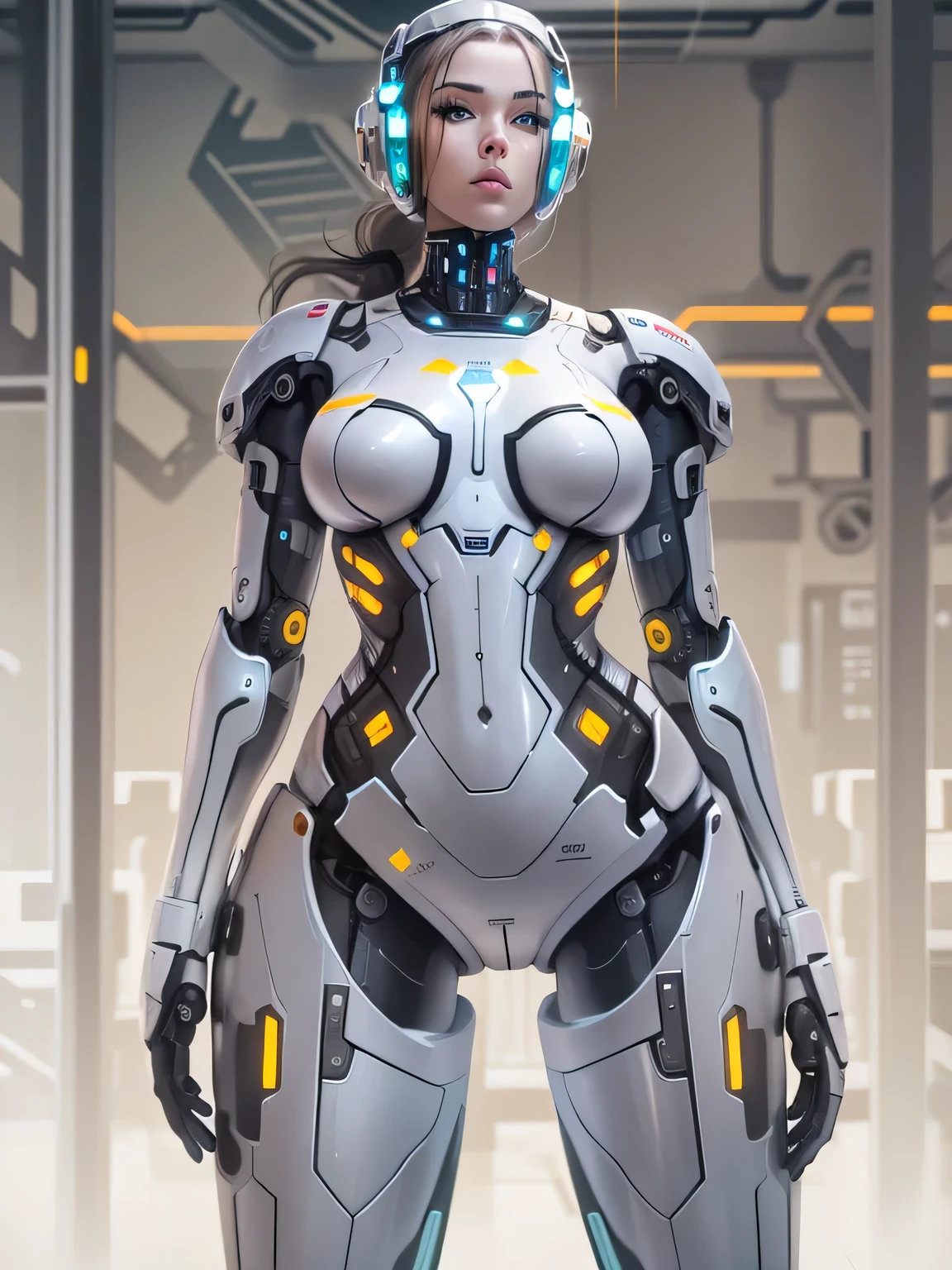 robot girl, humanoid robot, robot joints, huge , voluptuous body