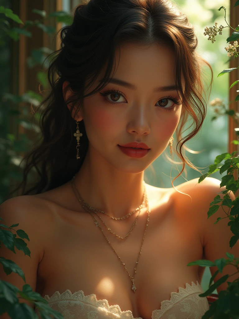  (((show your chest:1.6))),(((show your chest:1.6))),(((show your chest:1.6))),masterpiece, highest quality, 8K, absurd, beautiful girl, cute, outdoor,((Seven episodes were filmed.:1.4)), (Completely naked:1.5), Wear a cashmere scarf, (dark brown hair),Good shape, no makeup, , 、Voluptuous style: close and far, Depth of the bounds written, surreal, High resolution, photograph, sharp focus, North African Trade Area, face lamp, dynamic lighting, highest detailed, Bathroom, earrings, necklace,Extreme detaileds、Super detaileded、detailed、real skin、exquisite features、Positive and optimistic、The background is a colorful flower field