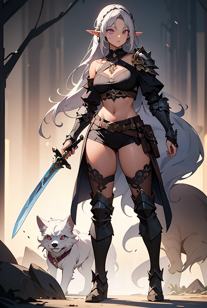 Absurdres ,1 girl,Serious,upward glance,Silver hair,Wolf ears,Blue eyes,large breast,abs,BREAK,Bikini Armor,(waist leather belt, sword sheath ),(holding sword:1.3),BREAK,(fighting pose :1.3), wilderness ,fantasy,Dynamic Pose,Dynamic Angle,dynamic lighting,BREAK,best quality,insanely detailed,Hyper realistic, Perfect Anatomy,perfect 5 fingers,amazing,super fine illustration
