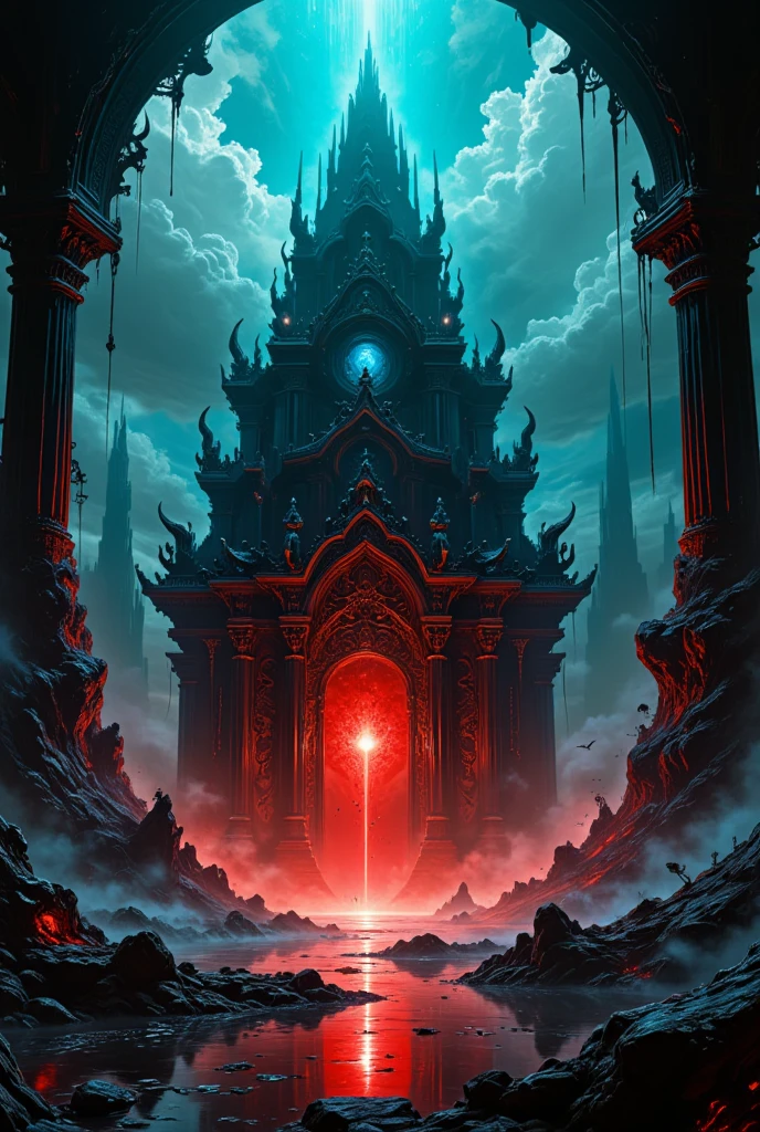 Eternal ( cyan ) death ( red x black ) palace, cyan x red x black , cyan x red palace