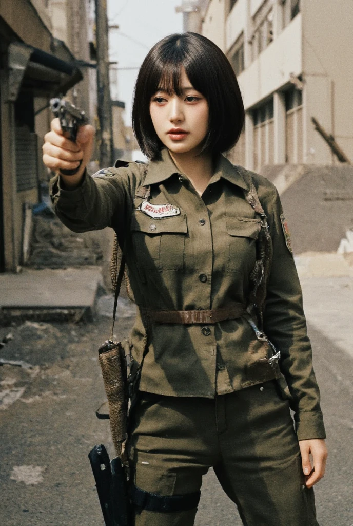 japanese girl, with gun, military, tactical