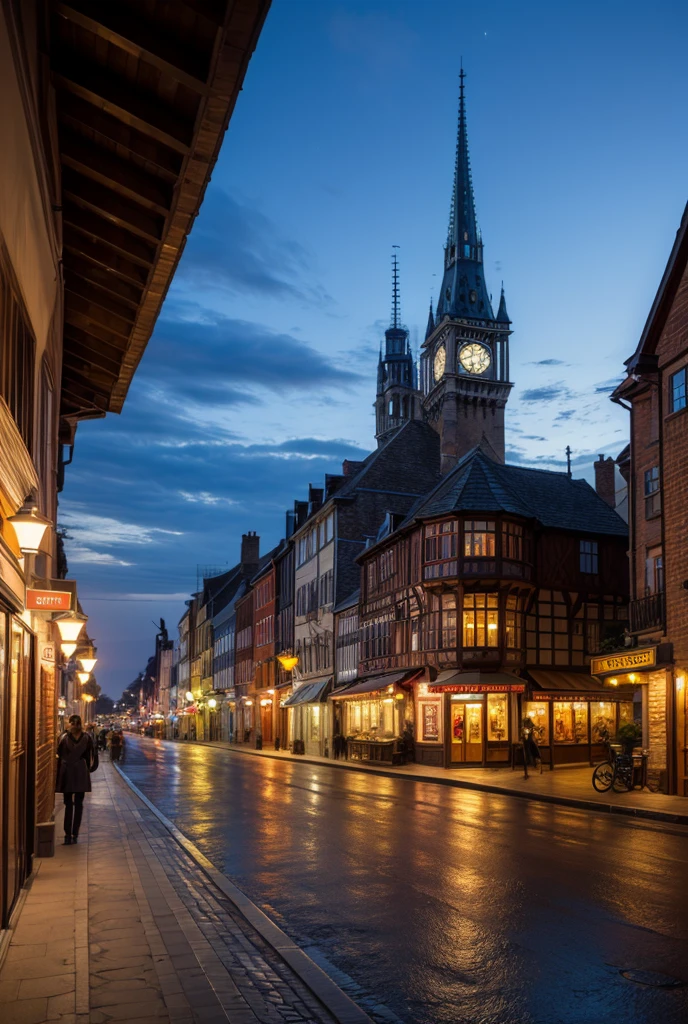  Medieval Fantasy 　City　 Night Streetscape　 magic 