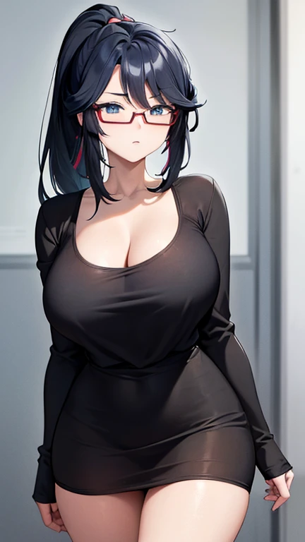 a close up of a person with a shirt on and a top on, seductive anime girl, perfect black haired girl, black hair (ponytail), black hair, thicc, female anime character, most strongest pose, attractive anime girl, black haired, black hair girl, anime girl, anime woman, revealing clothes, black haired deity, anime best girl, milf