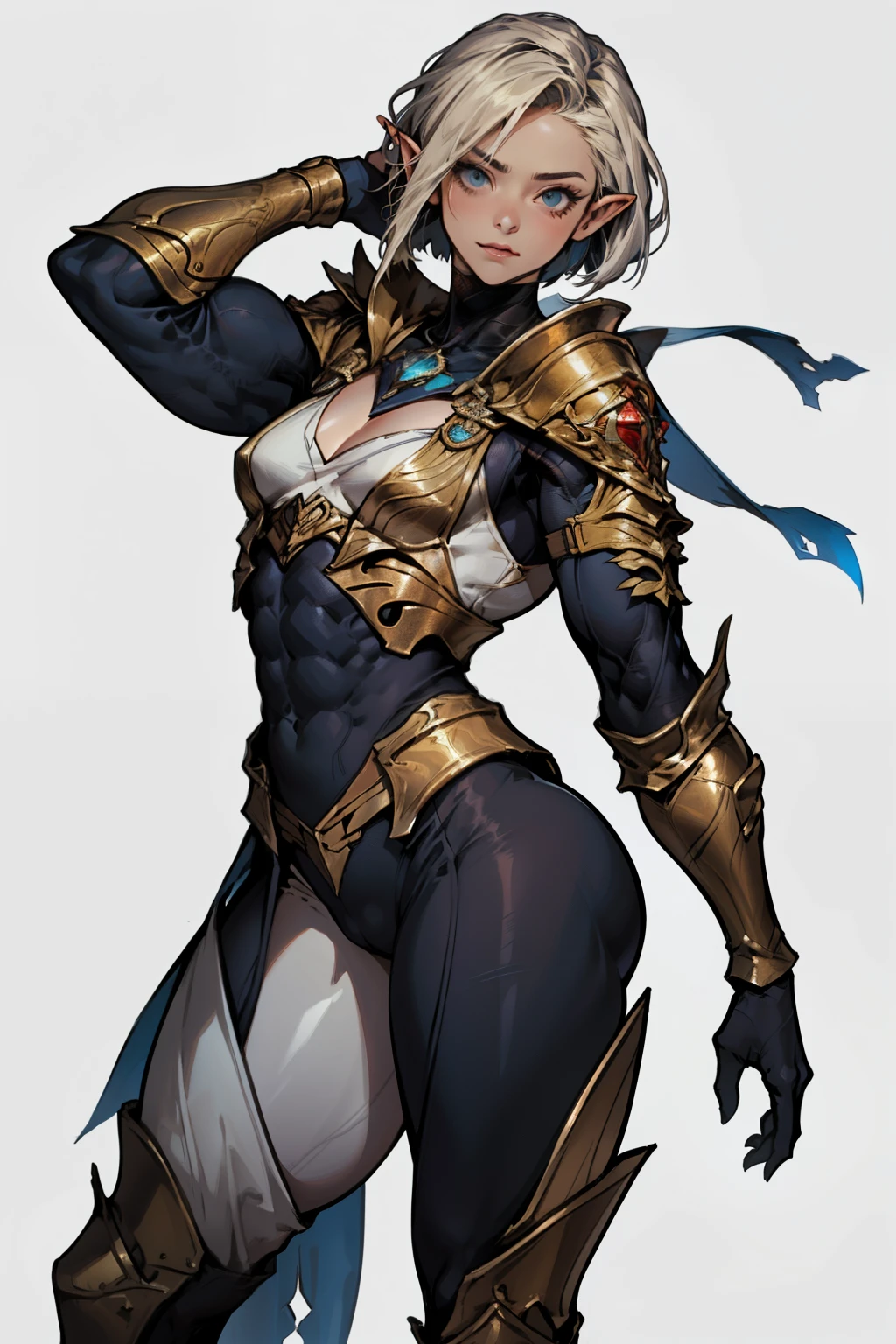 ((1 girl)), Solo, (((Medium Long Shot))), (((Very short hair))), ((spiked hair)), (Grey Hair), Yellow eyes, (angry), pale skin, (((((((muscular))))))), ((thick thighs)), ((Huge breasts)), ((((chinese armor,)))), ((Leotard)), (((wide hips))), ((greybackground)), (Shiny skin), close up,