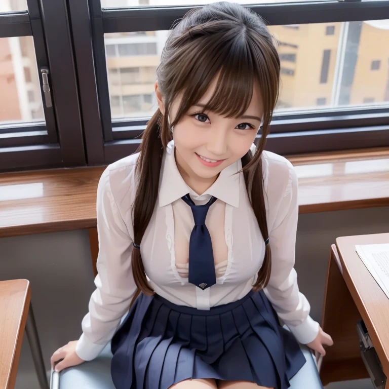 Kujikawa Def,Twin tails,school uniform,Seraph of the Black,Long sleeve,skirt,Knee socks,jewelry,Earrings,Straddle,
Highest quality, Very detailed, masterpiece, Absurd,8k,   photoRealistic, Realistic,Detailed skin texture,Detailed pupil,High resolution,Natural light,
One girl,alone,(Happy:1.1),(smile:1.2),short hair,Brown Hair,(Angular face:1.2),Shining Face,Large Breasts, Nipples,Tight waist, Lip Makeup,Wet shirt(Orgasm:1.6)Spread your legs,Open Stance,classroom(Open the genitals:1.5)