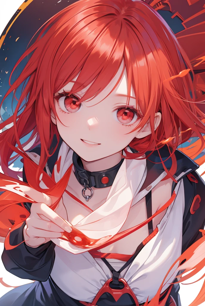  animated illustration where the face is covered　 red hair　Second Dimension　Gainax　smile　Red Eye　 based