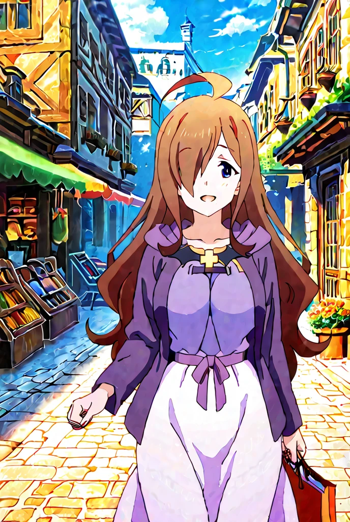 1girl,wiz , konosuba, happy, shopping, fantasy city
 , (masterpiece:1.2), (best quality:1.2), (very aesthetic:1.2), (absurdres:1.2), (detailed background), newest, intricate details,source_anime,masterpiece,best quality,highres,absurdres,official art,official style,source_anime,anime screencap,anime coloring,megami magazine,anime,animated,