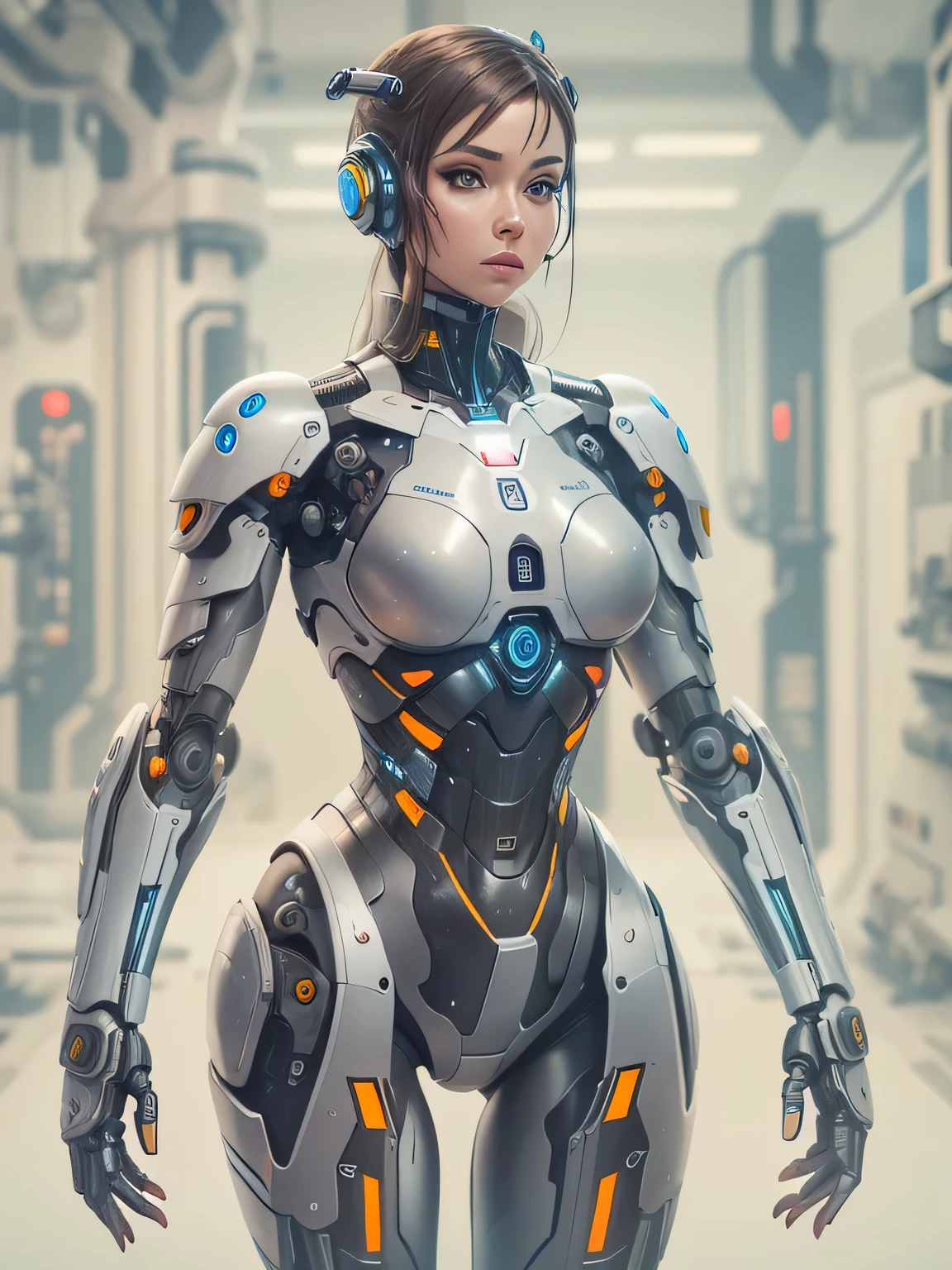 (masterpiece, top quality, best quality, official art, beautiful and aesthetic:1.2), (1girl:1.3), extreme detailed, colorful, highest detailed ((ultra-detailed)), (highly detailed CG illustration), ((an extremely delicate and beautiful)),(cinematic light),((1mechanical girl)),solo, full body,(machine made joints:1.2),((mechanical limbs)),(blood vessels connected to tubes),(mechanical vertebra attaching to back),((mechanical cervical attaching to neck)), expressionless,(wires and cables attaching to neck:1.2),(wires and cables on head:1.2)(character focus),science fiction, (((perfect anatomy)), ((perfect face)), perfect proportions, perfect eyes, real life cores, elegant, sharp focus, hyperrealistic, highly detailed, dramatic lighting, Conceptual Resolution Art 8k by Greg Rutkowski, (Hyper-detailed), dynamic lighting, Triadic color, Unreal Engine 5, 1girl, solo, flat bangs, (young cute beautiful 18-year-old girl:1.1), beautiful girl, Beautiful face, pretty, supermodel, stunning innocent symmetry face, (hand of Guido Daniele), (high detailed skin:1.2), parts made of transparent glass showing her internal mechanical parts, angry look, ((holding anti-tank rifle)), thick thighs defined body cybernetic prosthesis, ultra sharp, luminous paint, flares, abstract renders 3d background, heavy gothic makeup, choker, wearing a white rubber bodysuit with red lines, (Chiaroscuro, Tenebrism, Dark Synth, global illumination, Ambient occlusion, anti aliasing, 32K UHD, woman core, hyper detail, gore core, niji 5), (infinitely detailed),((hyper realistic skin texture: 1.5)),((masterpiece)),complex 3d render ultra detailed of a beautiful porcelain profile woman android face, cyborg, robotic parts, 150 mm, beautiful studio soft light, rim light, vibrant details, , hyperrealistic, elegant, , octane render, H. R. Giger style, 8k, wallpaper, (realistic, photo-realistic:1.37),Amazing, finely detail, official art, extremely detailed CG unity 8k wallpaper, a