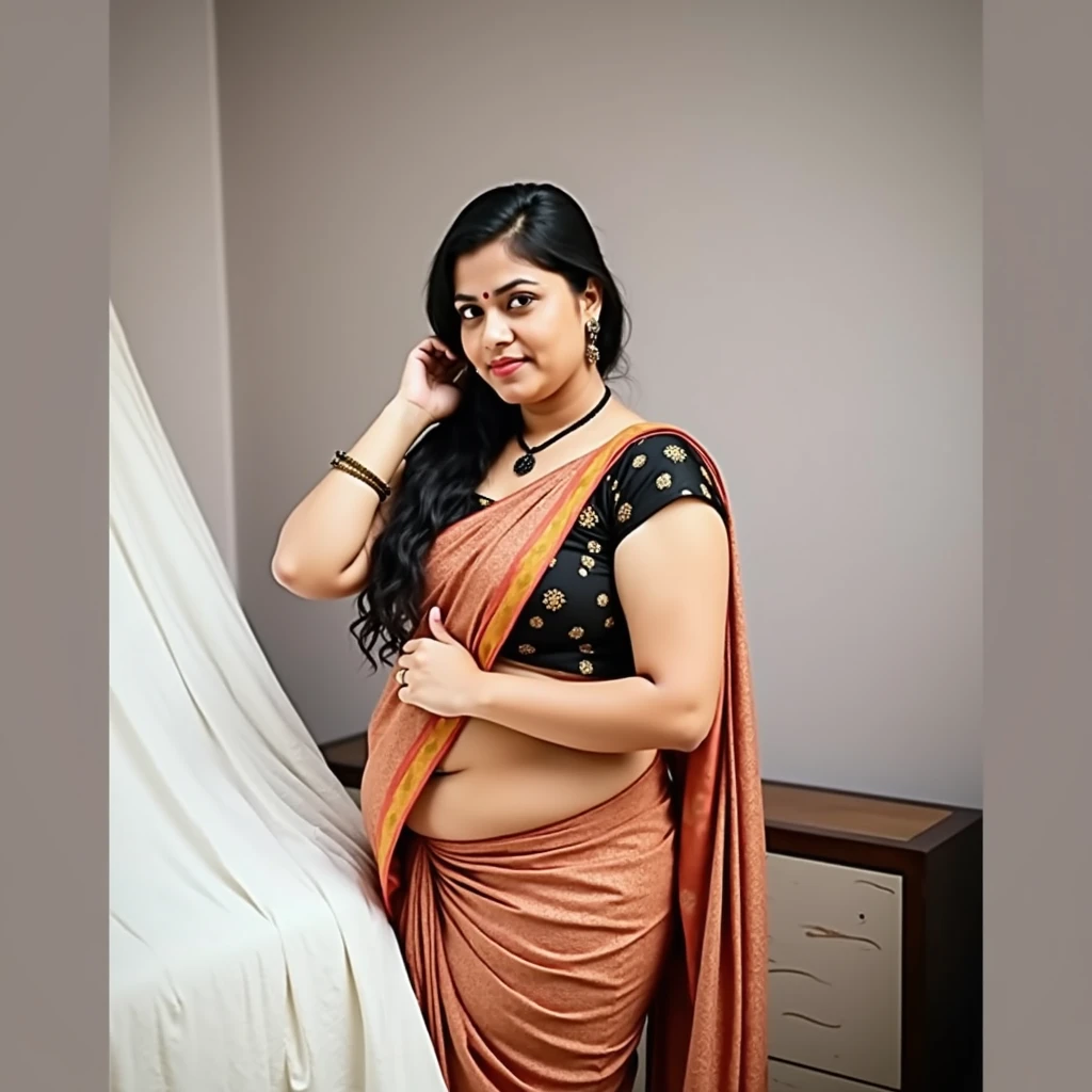 editorial photo of an Indian woman, shot on canon Eos 5d, ((wearing saree and lingerie:1.4)), ((outdoor, supermarket:1.2)), 32k, cinematic composition, professional color grading, film grain, atmosphere, wondrous, visible navel, ((anatomically correct:1.4)), hyperrealistic, (looking at camera), ((busty, curvy, big ass:1.2)), smiling, ((reflection on a mirror:1.5)), looking at a mirror, ((full body shot)), upclose,(dark skin:1.2)