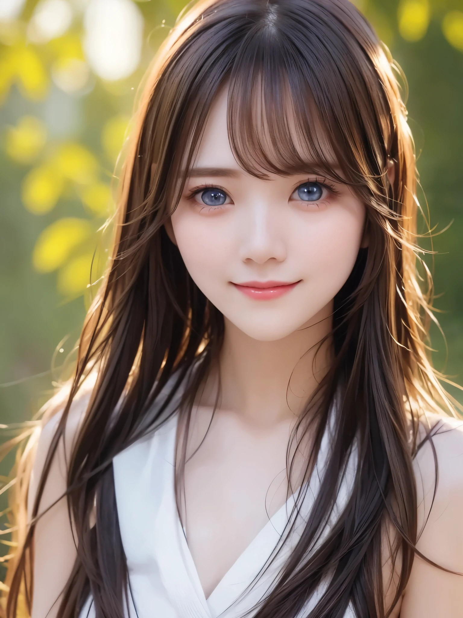 top quality、  super high res 、(Photographically: 1.2)、  beautiful eyes、  very beautiful 、  shiny hair、 face close-up、A whole lot of smiles、((medium hair))