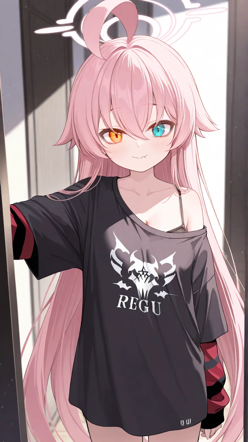 masterpiece, best quality, absurdres, perfect anatomy, IrysHolo, heterochromia, long hair, halo, earrings, sharp eyes, choker, neon shirt, open jacket, turtleneck sweater, night, against wall, brick wall, graffiti, dim lighting, alley, looking at viewer, <lora:Irys:1>