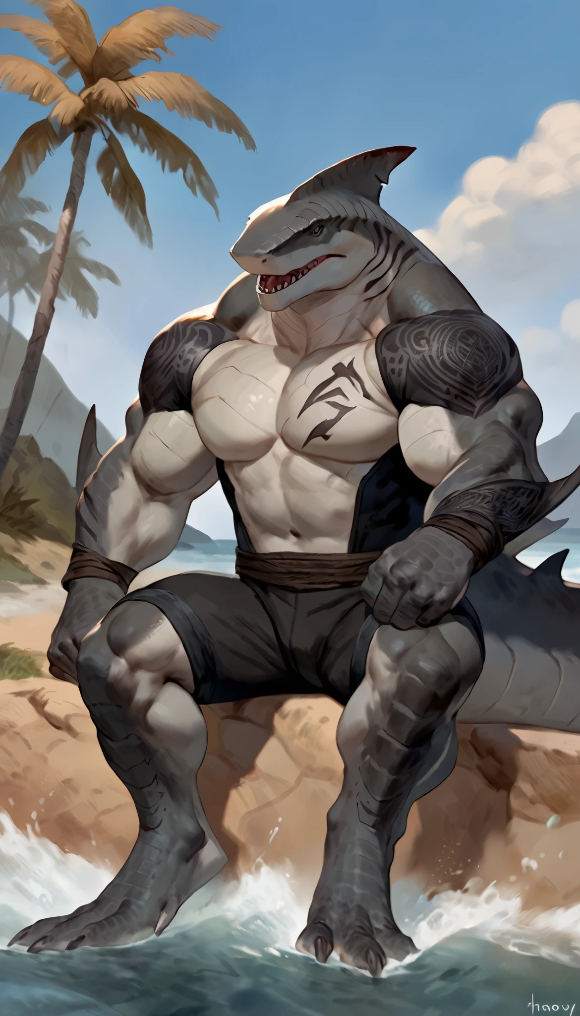 solo, male, humanoid, ultra details, alligator, ultra detailed muscles, black scales, white belly, standing up, woo, proposing marriage, black claws, red slit eyes, muscular, do no have any nipples, menacing, sexy, handsome, ultra detailed slit eyes, pecs, hind leg, tail, (Masterpiece, by null-ghost, ultra hi-res, 8k), wear ancient egypt accessories, naked torso, black colour loincloth, oasis, ancient Egypt landscape, Nile river, front point of view,