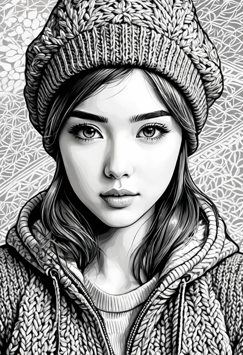 rough sketch manga painting style, cute woman, knit flight cap, pop art background, ultra detailed, absolutely resolution, masterpiece