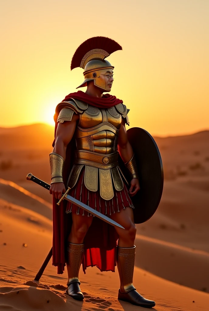 create me a Spartan from Greek mythology with his golden armor
