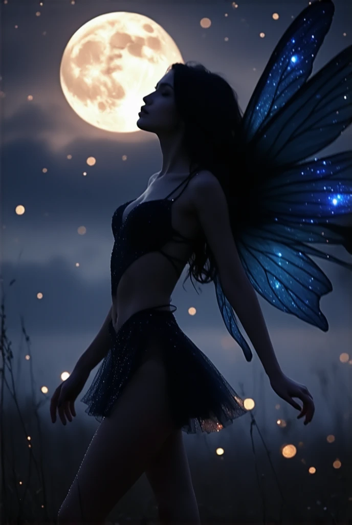 (Beautiful woman, Amazing face and eyes, makeup, detailed facial features, Glowing blue eyes, Blonde), (sexiest look), (large breasts:1.3), (realistic elf ear), (four fingers on each hand, detailed finger, proportional hands), (silk see through lace:1.3), (massive butterfly wings in the center of her back), (detailed proportional body, thin body, toned muscles, sitting, detailed proportional legs, Spread legs, shaved legs), (oak forest, calm lake, stary sky, moon light, fantasy setting, orbs), (Best Quality:1.4), (Ultra-detailed), (extremely detailed CG unified 8k wallpaper), Highly detailed, RAW Photos, Professional Photography, (:1.4), plein air, Illumination, (Super fancy photos:1.4), (Dazzling light), Radiant Photography, depth of fields, 