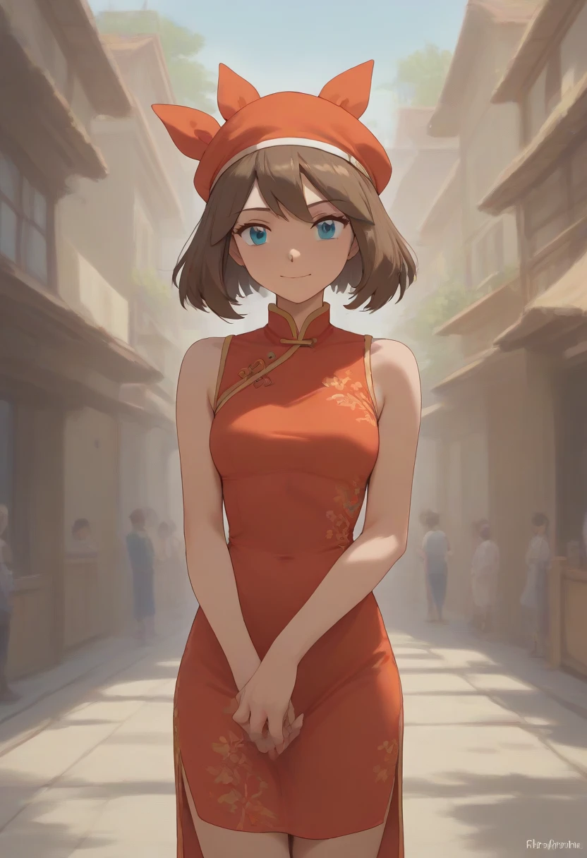 (((((Fujifilm, UHD, masterpiece, , high details, best quality, highres, 8k, 16k    score_9, score_8_up, score_7_up,)))))      light smile  ((((chinese dress))) (may pokemon)