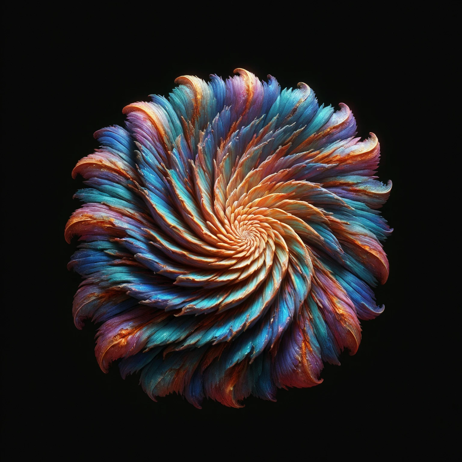 Create a 3d masterpiece from this swirling spiral image. Depth of field, UHDR, Give some realistic texture to go with the colors in a way that will make the image of appear to come right off the screen at the viewer. Attention to detail on the patterns on the arms of the spiral . Fractal will build up the patterns make sure denoising doesn't take out the color in the image. Make everything pop with realistic looking features and professional level quality artwork. Highers, Cinematic photography, cinematic portrait, cinematic lighting, portrait photography, hyperrealism, ultra detailed images, award winning, God rays, backlighting with depth of field and realism a priority. Icon style imagery. Iconic features to the extreme. Dramatic cinematography, ultra-fine painting, sharp focus and clean clear ink highlighted artwork. Photorealistic and third dimensional work. Awe inspiring, stunning, beautiful, iconic style, masterpiece. Give the image extra super saturated colors to offset the denoising.