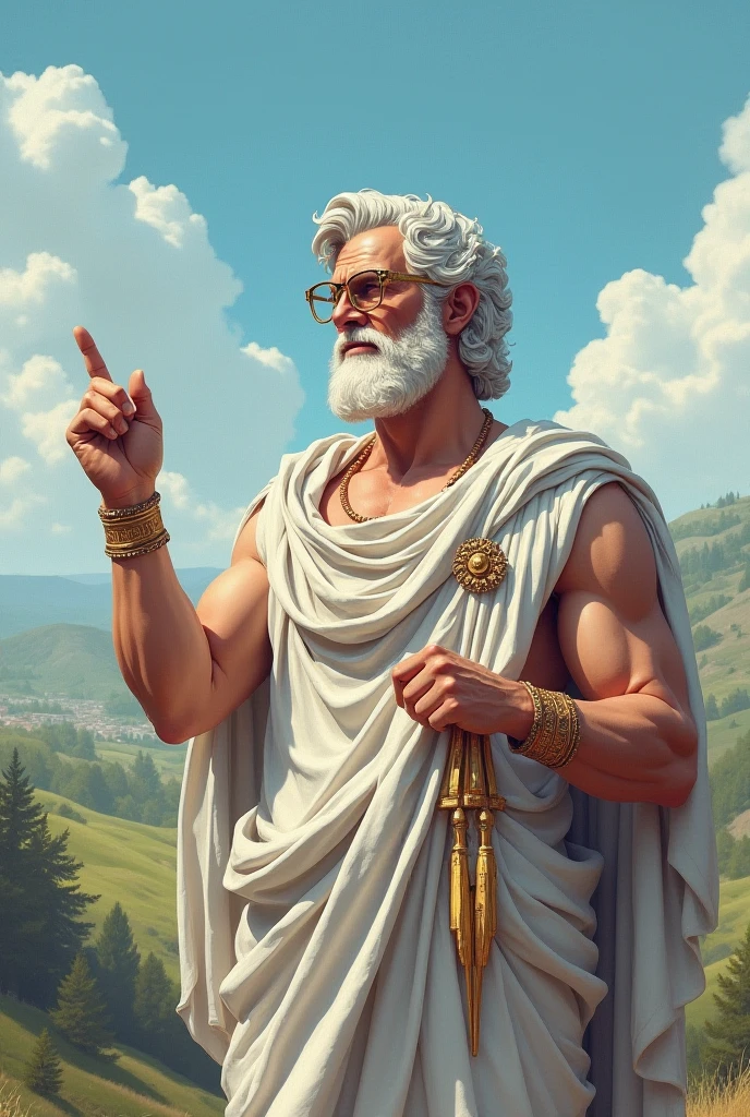 Old Greek god holding a bible, divine scene --auto --s2