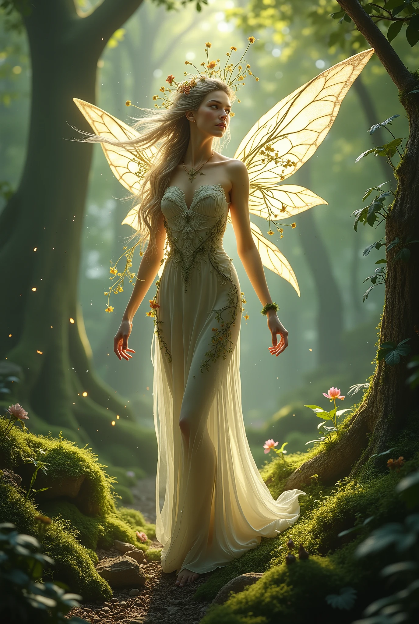 Arafed woman in a white dress walking through a forest - SeaArt AI