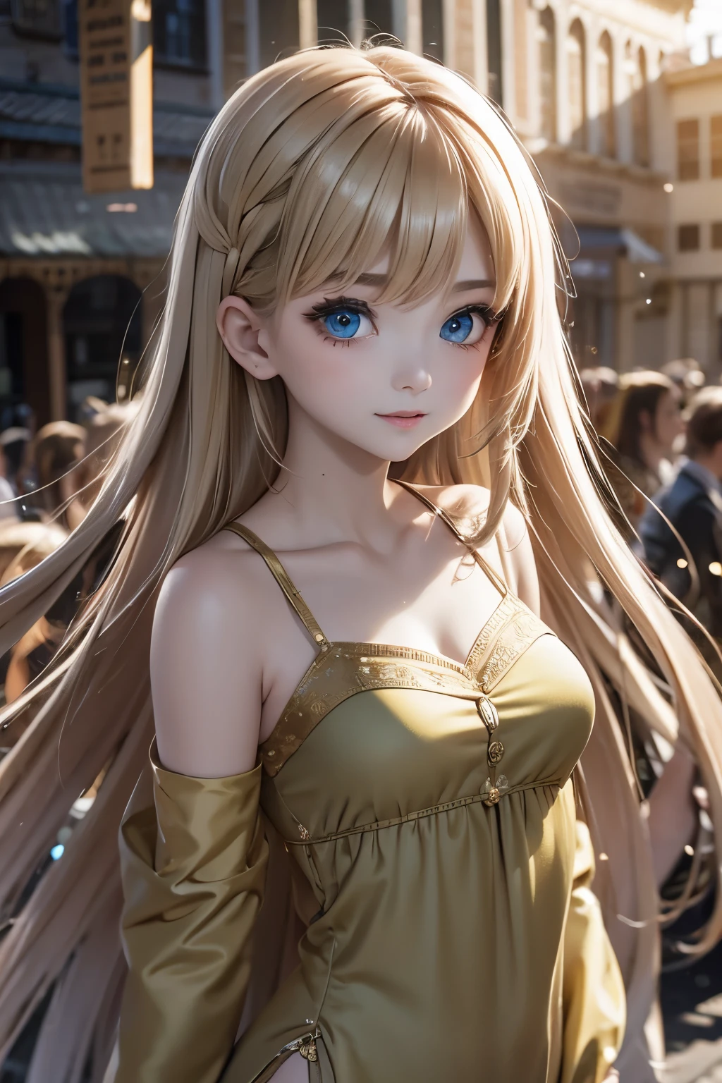 blond woman with long hair and blue dress posing for a picture, realistic anime artstyle, photorealistic anime girl render, smooth anime cg art, anime realism style, realistic artstyle, realistic young anime girl, gorgeous digital painting, realistic anime 3 d style, beautiful anime portrait, realistic anime art style, closeup character portrait, 3 d anime realistic, anime style portrait