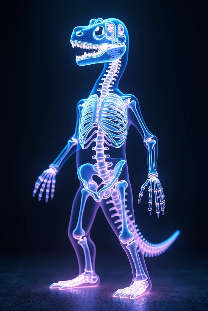 X-ray neon line art, dinosaur bone character, 