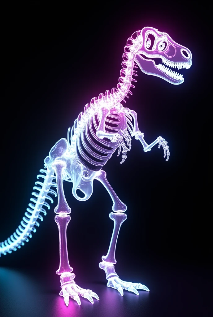 X-ray neon line art, Tyrannosaurus bone character, 