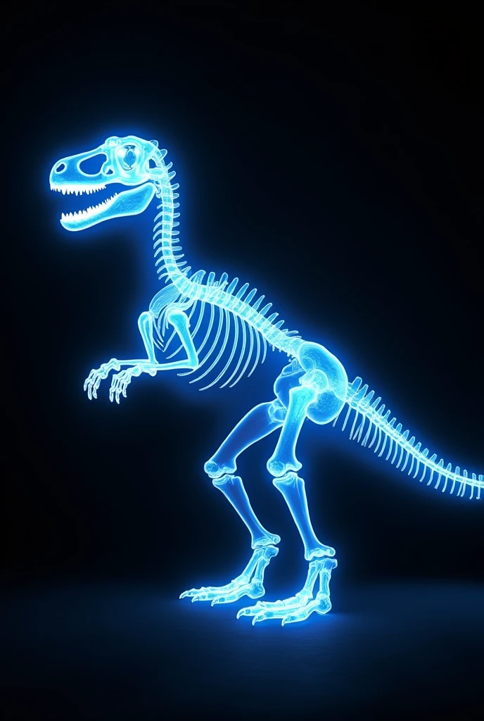 X-ray neon line art, Tyrannosaurus bone character, 