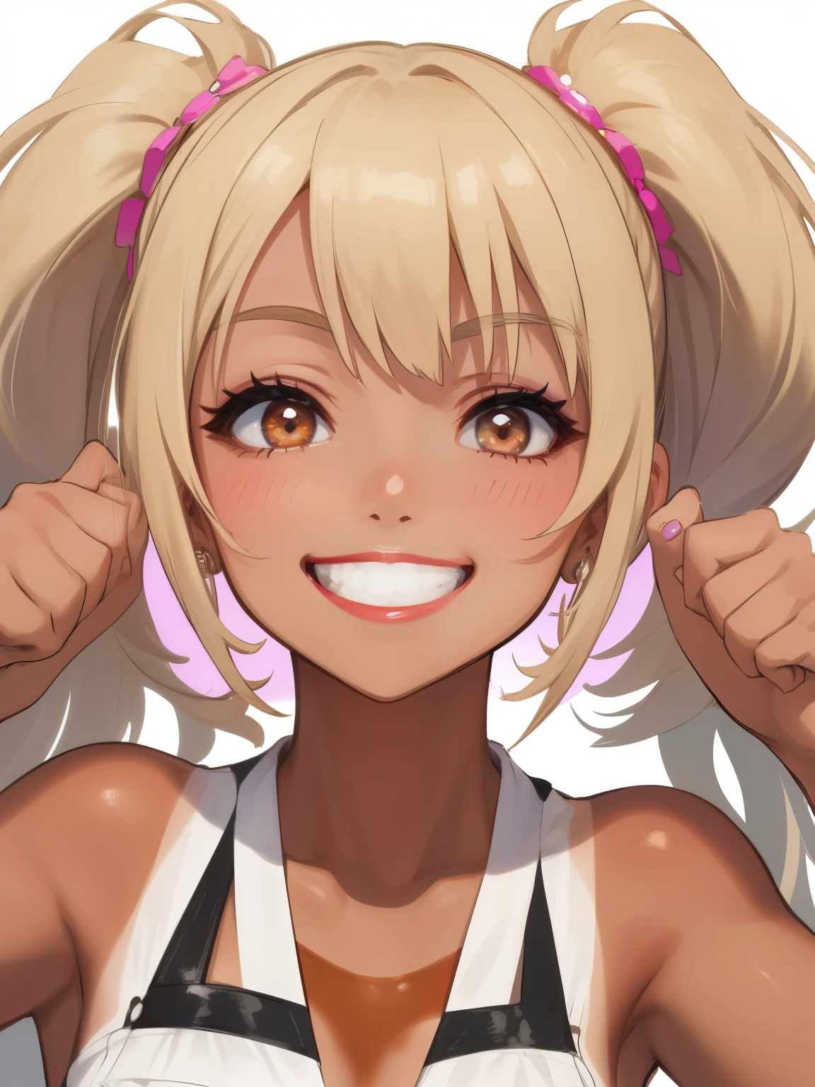  score_9,   score_8_ up,   score_7_ up,   score_6_ up,   score_5_ up,   score_4_ up,ANIME BREAK ，nsfw， top quality ,  ULTRA DETAIL, (( One Girl )), ( Portrait), ( tanned skin :1.5),  pastel colored gal , (Heavy makeup), (  Professional Writing )  super detailed ,  absurd, 8k,  beautiful faces, ( laugh shyly), (( don't mess with smile :1.6)), ((Happy smile:1.5)),  ((:1.5)), ( Laugh with your mouth wide open ),((tilt one&#39;s face:1.6)),  Show Viewers , ((Red face:1.6)), Shiny shocking pink lips , ((huge breasts:1.6)),  (Take off), (( Tattoos peeking out of her kimono :1.2)), noon, summer, luxury resort with ocean views , (( anime style background)),masterpiece,  top quality , (Brighten Your Face),  very beautiful,up to date,  complicated details, ((Fluorescent pink long nails:1.2)), (ring),( Bracelet ), (Floral Choker),AI-generated,  complicated, ( long blonde hair ), ( high ponytail), ( wave hair:1.4),  taking pictures , ((fine grain、 blue eyes、Shining Eyes:1.4)), ( Please Squint :1.1),a hyper realistic , hyper realistic ,  realistic, long honey blond hair anime woman,  Smooth Anime CG Art , A girl in a beautiful pastel kimono, ((Pastel colored furisode)),(Pink large floral pattern), Long flower hair ornament,large gold hoop earrings,  mature body,  tall , thin waist,  sits on a chair, 