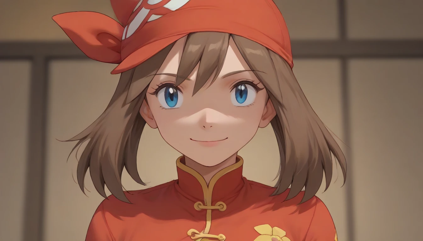 portrait UHD, masterpiece, , high details, best quality, highres, 8k, 16k    score_9, score_8_up, score_7_up,      light smile  ((((chinese dress))) ((((may pokemon))))