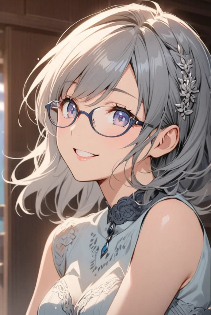 Glasses　smile　anime　woman　 Delicate Design 