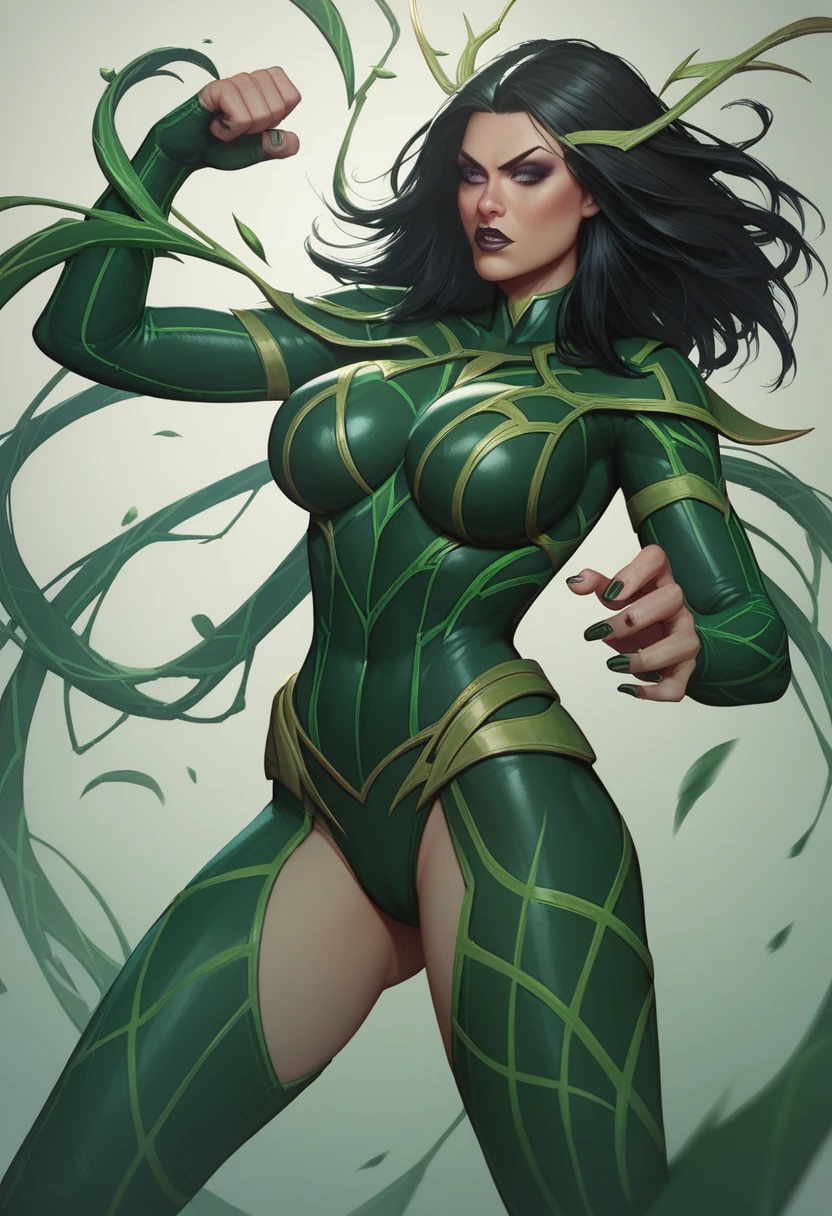 ((Jade from the mortal kombat series))(she has big glowing green eyeballs)((skin tanned))(bright red lips) (long straight black hair)((very big tits)) (perfect slim body) (wear green clothes, Long green gloves, Long green socks), (hold a metal stick in your hand) (posing sexy inside a dark temple) (High definition, volumetric lights and dynamic shadows)((work of art))(8k)(face perfect)(ultra details) (perfect hands, eyeballs, Yeah man)(struggling pose)