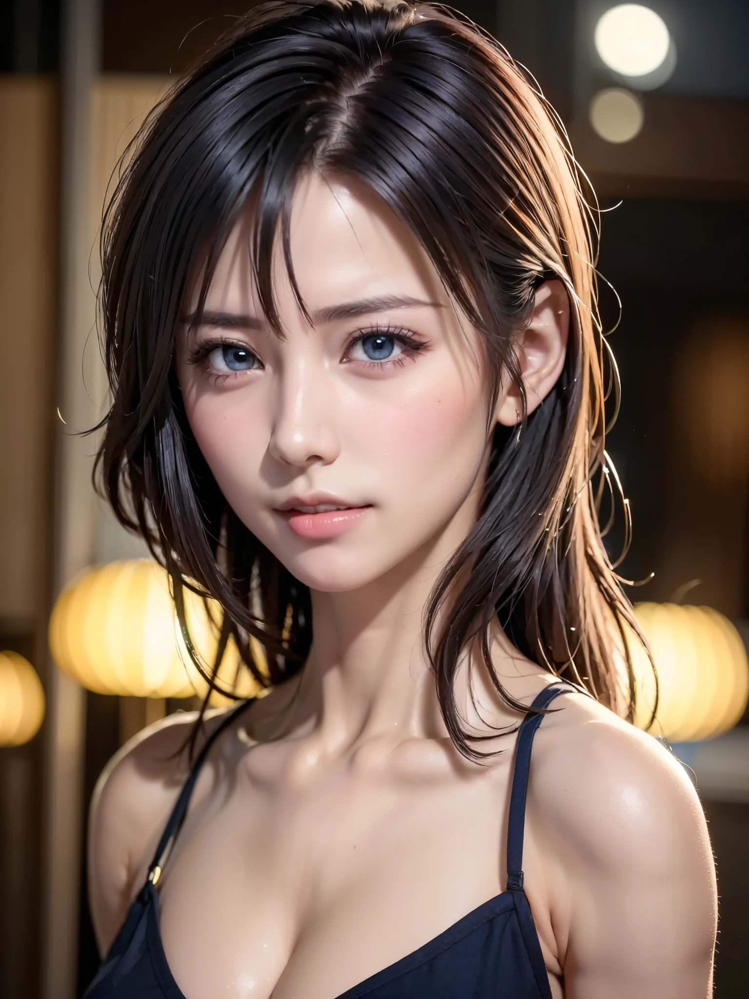 (masutepiece:1.3), (8K, Photorealistic, Raw photo, Best Quality: 1.4), (1girl in), Beautiful face, (Realistic face), (Black hair, Short hair:1.3),  of, Beautiful hairstyle, Realistic eyes, Beautiful detailed eyes, (Realistic skin), Beautiful skin, (Navy BL...