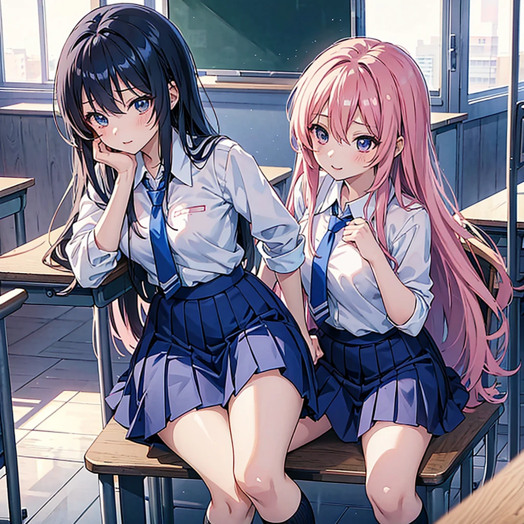 anime girl sitting on a chair in a classroom with a blue tie, beautiful anime high school girl, anime visual of a cute girl, attractive anime girl, cute anime girl, young anime girl, an anime girl, seductive anime girl, anime moe artstyle, pretty anime girl, beautiful anime girl, anime girl with long hair, a hyperrealistic schoolgirl.