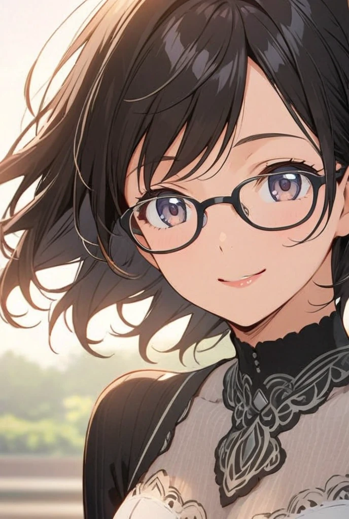 Glasses　smile　anime　woman　Shortcut delicate design　