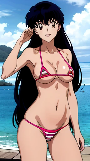 score_9, score_8_up, score_7_up, source_anime,masterpiece,best quality,highres,absurdres,official art,official style,source_anime,anime screencap,anime coloring,megami magazine,anime,animated,explicit,boa_hancock,long hair, black hair, earrings, large breasts, ,((areola slip)), ((Areola)),((nipple)), long hair, looking at viewer, Laege breasts, navel, o-ring, Standing, (White Seethrough swimsuit:1.3), ((focus on pussy)), from pussy