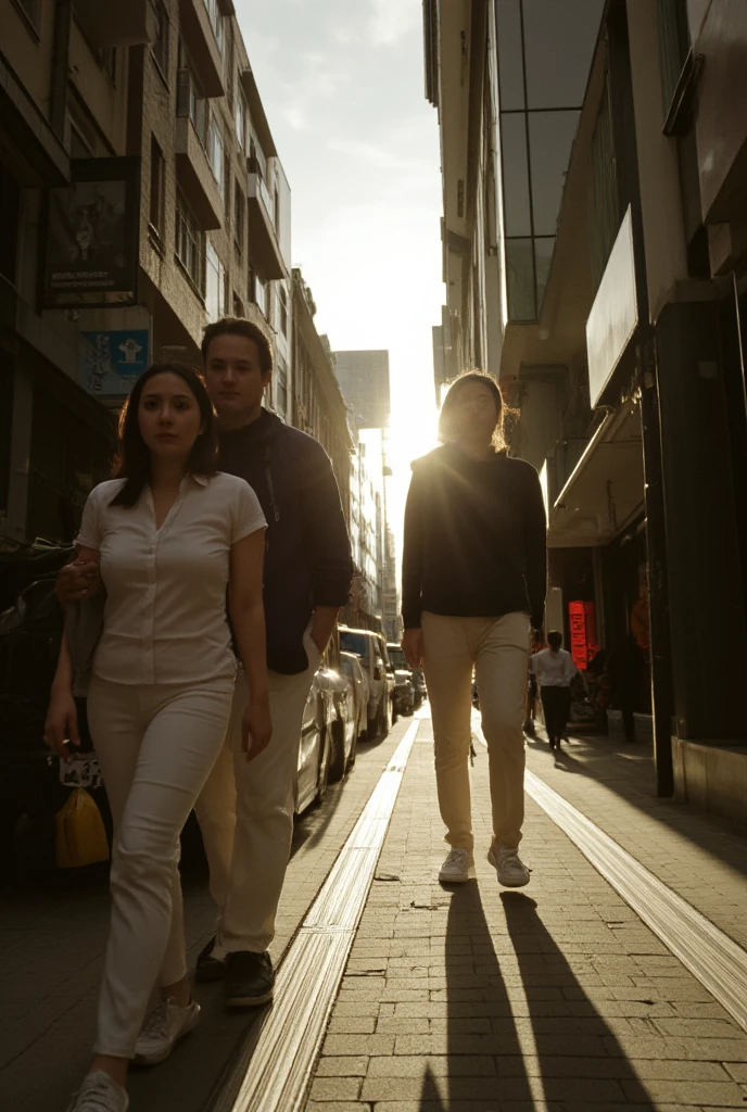 Urban photo shoot . canon Canon EOS 5D Mark III, 1/160s, f/8, ISO 100. portrait of a woman walking by accident photographed on the street.She is in motion and looking s obliquely at the camera. She has a worried face with a touch of anger (1/2). Natural diffused light enters the room through the curtains so that you can see dust particles in the air. Neutral and warm colors. Masterful photography with dynamic shadows. high dynamic range, (center composition, symmetrical composition:0.1), (((Cinematic Photography by Chloe Dewe Mathews and Lennette Newell:1.2),award-winning photography, aesthetics and beauty,