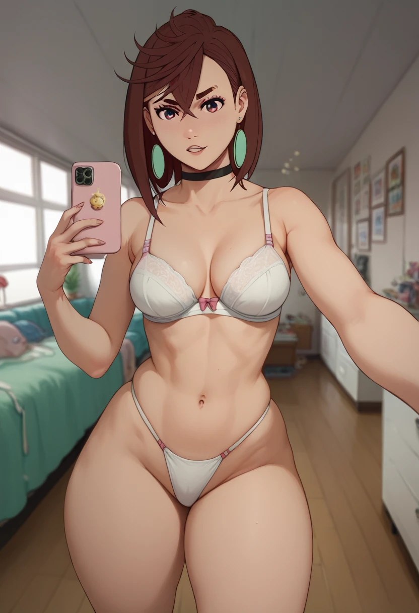 Ayase momo short brown hair medium breasts abdomen healed abdomen thick thighs white thighs panties white thighs and white Nelsinha bra thick thighs large thighs thighs floss panties making a peck and a peck taking a selfie