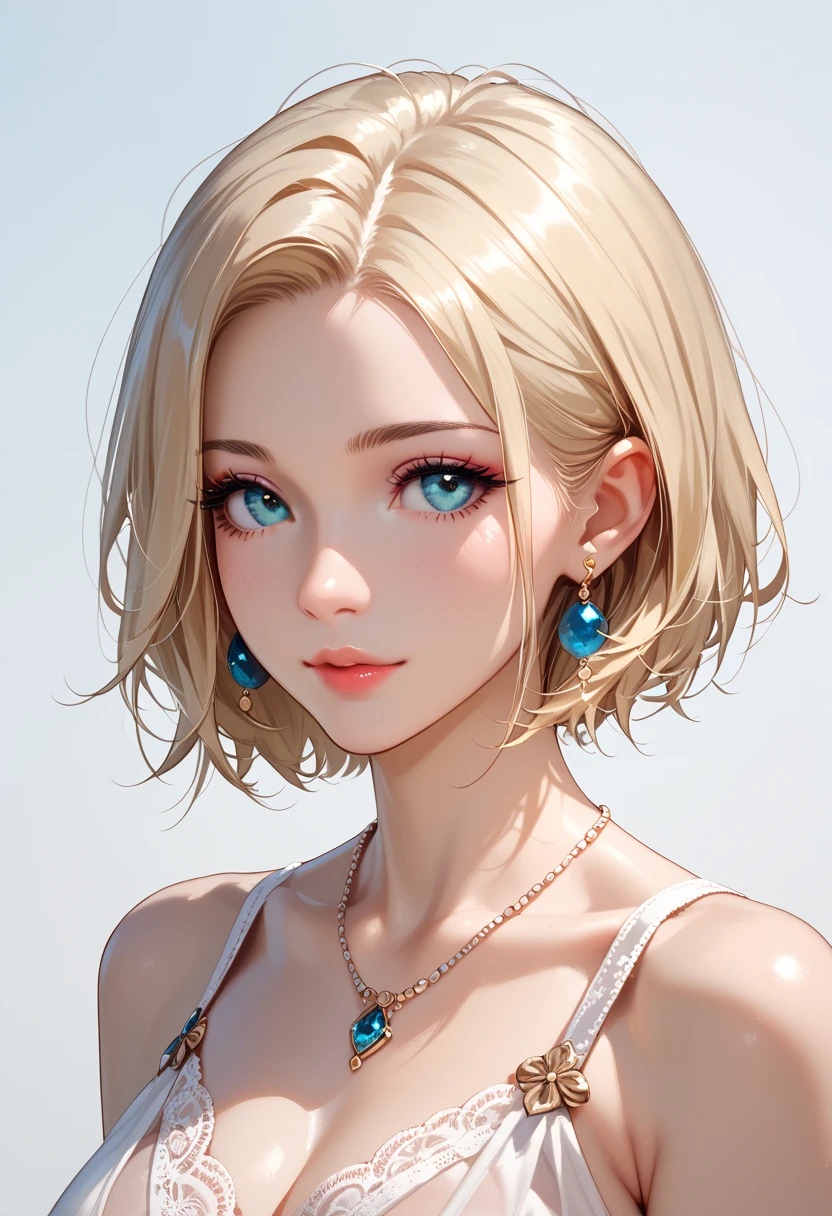 Classical painting, Are standing, Woman in swimwear,Portraiture,比基尼,necklace,Earrings,bracelet, alone,Beautiful Face、A vivid face、33 years old、Sex appeal of adult women,bionde、Short Bob、Beautiful hairstyle、 Realistic Skin、Beautiful Skin、Narrow shoulders,charm、 Upper Body,detailed,Realistic,Realistic、Dark Background,it's snowing,Backlight、Soft Light、Swimwear(Sergeant's Oil Painting)、(Highest quality、masterpiece)、Anatomically correct,