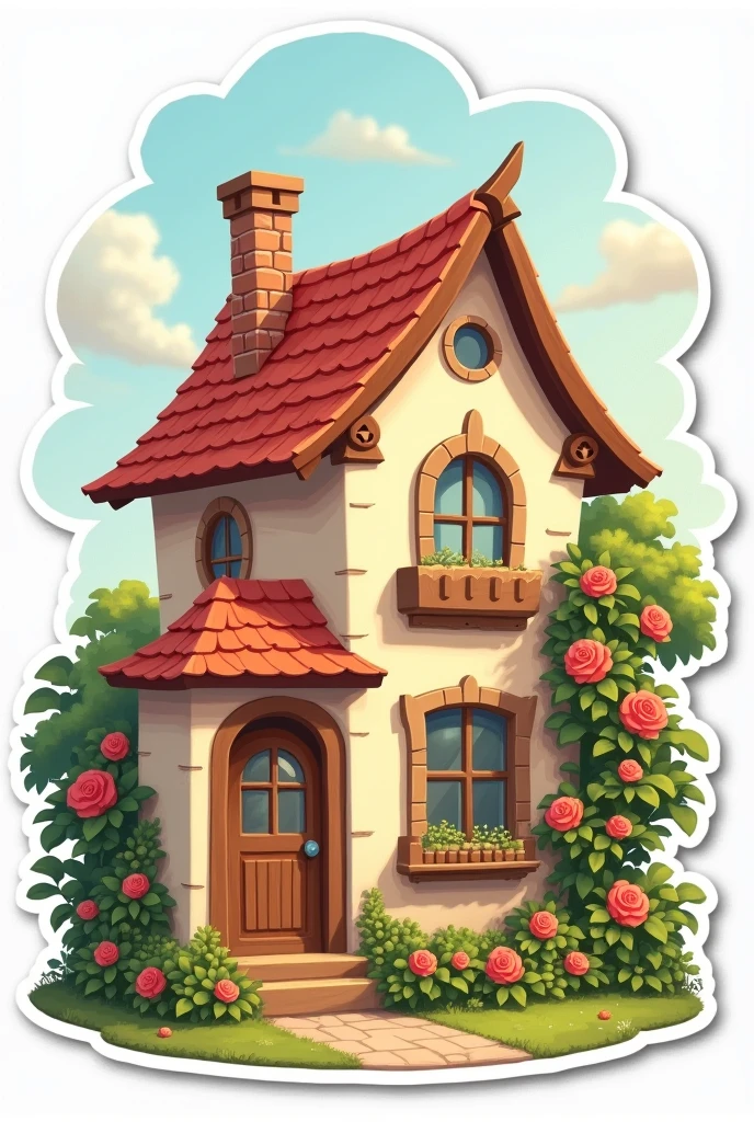 Sticker of a house with rose plant with out border 