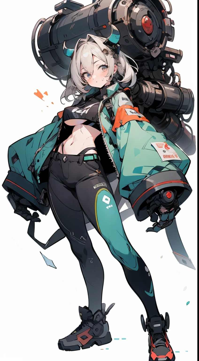 (masterpiece:1.2),8k, beautiful, high quality,
(full-length photograph:1.2)、((white background:1.6)),(Flat Illustration Art:1.2), (poster art:1.2),(Ultra-definitive game CG), CG animation, Character setting painting,Original character reference sheet adoptable,score_9,score_8_up, score_7_up, score_6_up, score_5_up, precise details, animation,

Bullish girl, ((MEGUMI)), (masutepiece:1.2),8K, Beautiful, High quality,

girl with, Dreadlocks, Red Long Jacket, Black Hot Pants,
(Large mechanical arm 1.3), Mechanical arm, Scissor Arm,
Sweat,

Curly hair, Blue eyes, Beautiful face, Bullish appearance, (Model body type),
glamor, (muscular:1.3), (ultra gigantic tits:1.2), 


the golden hour, 

Full body shot,dynamicposes