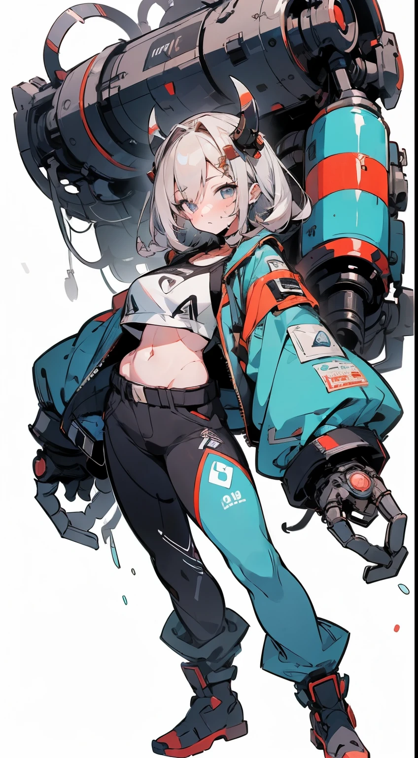 (masterpiece:1.2),8k, beautiful, high quality,
(full-length photograph:1.2)、((white background:1.6)),(Flat Illustration Art:1.2), (poster art:1.2),(Ultra-definitive game CG), CG animation, Character setting painting,Original character reference sheet adoptable,score_9,score_8_up, score_7_up, score_6_up, score_5_up, precise details, animation,
Bullish girl, ((MEGUMI)), (masutepiece:1.2),8K, Beautiful, High quality,
girl with, Dreadlocks, Red Long Jacket, Black Hot Pants,
(Large mechanical arm 1.3), Mechanical arm, Scissor Arm,
Sweat,
Curly hair, Blue eyes, Beautiful face, Bullish appearance, (Model body type),
glamor, (muscular:1.3), (ultra gigantic tits:1.2),
the golden hour,
Full body shot,dynamicposes