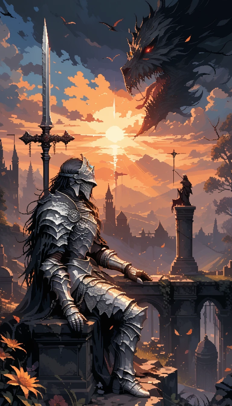 score_9, score_8_consolation, score_7_consolation, score_6_consolation, Picture of a man in armor sitting on a rock, dark souls article, the dark souls article,  Dark Souls Vibes , (((article))), fallen article, fantasy article, , painting of a article, , style, article,  Dark Souls Inspiration , article in armor, Dark soul style, evil article, pixel art,The setting sun,solitude