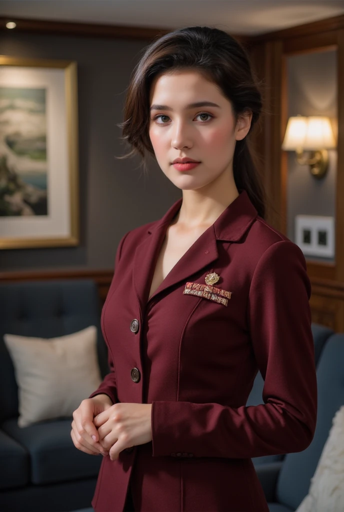 ((  very detailed facial  )),(40,000, photo, masterpiece,  high quality , ((Big breasts 1.6)), 1 Chinese woman,、 super detailed face 、 detailed lips 、  meticulous eyes  、Double eyelids 、(黑色Airline stewardess发型)、(华人 long hairAirline stewardess:1.2)、、(huge )、 thighs thighs thighs, Perfect fit, 完美的图像Realism, Background and  : (Business class aircraft),  cowboy shooting, Deep background, Fine clothing, Perfect lighting、 surrealism、(Realism:1.4)、8K highest resolution , (​masterpiece),  Highly Detailed , major，( slim body ，TallAirline stewardess， Looking from the bottom up， Full Body Photo ，Tall，Airline stewardess，( Black Silk Tights )， heels， Full Body Photo ， heels后脚跟， long hair，Airline stewardess发型，Tall：1.3,Slim waist：1.3)