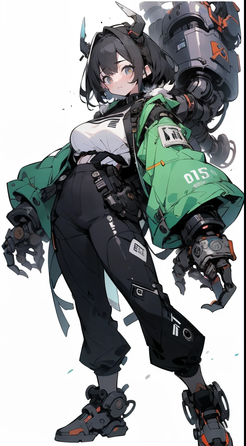 (masterpiece:1.2),8k, beautiful, high quality,
(full-length photograph:1.2)、((white background:1.6)),(Flat Illustration Art:1.2), (poster art:1.2),(Ultra-definitive game CG), CG animation, Character setting painting,Original character reference sheet adoptable,score_9,score_8_up, score_7_up, score_6_up, score_5_up, precise details, animation,

Bullish girl, ((MEGUMI)), (masutepiece:1.2),8K, Beautiful, High quality,

girl with, black hair, Dreadlocks, (yellow Long Jacket), (Black Hot Pants),
((Large mechanical arm:1.5)), Mechanical arm, Scissor Arm,
Sweat,

Curly hair, Blue eyes, Beautiful face, Bullish appearance, (Model body type),
glamor, (muscular:1.3), (ultra gigantic tits:1.2), 


the golden hour, 

Full body shot,dynamicposes