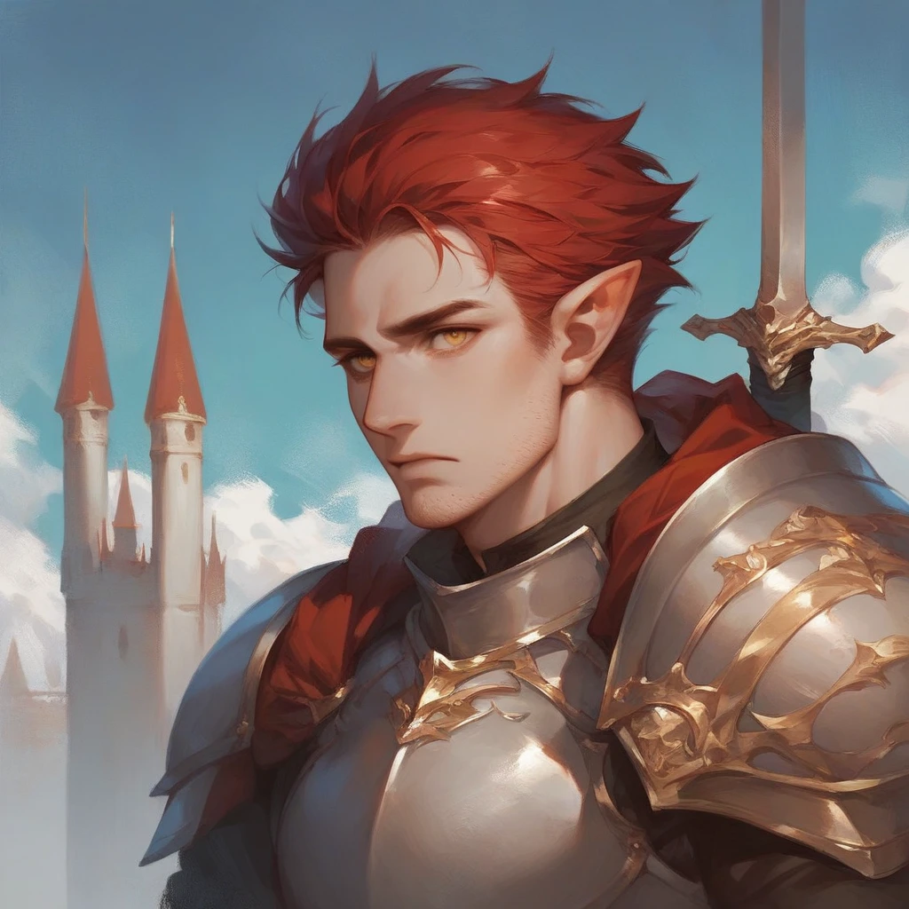 (masterpiece), (best quality),(portrait),(bust up),1boy,solo,(sharp focus),((look at viewer)),warrior,(redhead),grown,adult, (ancient:1),ancient luxurious long clothes,old school fantasy art,((simple background)),super shiny face,Ultra Glossy Skin,