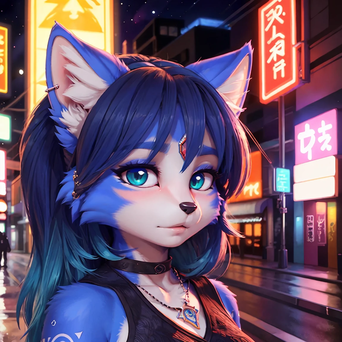 A beautiful and detailed (cute portrait) wa ((krystal)), Star Fox krystal, sslim, lovable, green eyes, medium breasts, (((Long blue hair 1.3))), Decollete, anthro, furry, Uploaded E621, detailed fluffy fur, (wa Fluff-Kevlar, Bayard Wu, Pino Daeni), detailed face, (fluffy), 1 girl, alone, sweet girl, centered, Award-winning photo, (Viewers look at:1.2), | smile, lucy_Heartfilia, | | blush, contrasted, bokeh, depth of field, Film composition,
