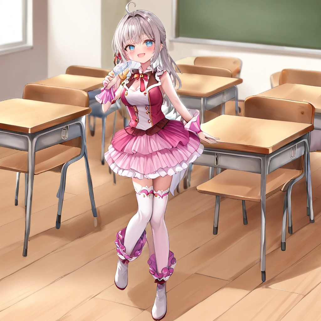 1girl,   Alisa Mikhailovna Kujou  ( tooki bosotto roshia-go de dereru tonari no arya-san) /  Alisa Mikhailovna Kujo (hour々 The girl next door, Arya, is whispering in Russian) wear Mermaid Melody Luica outfit, full body, at classroom, smile, blush, standing,