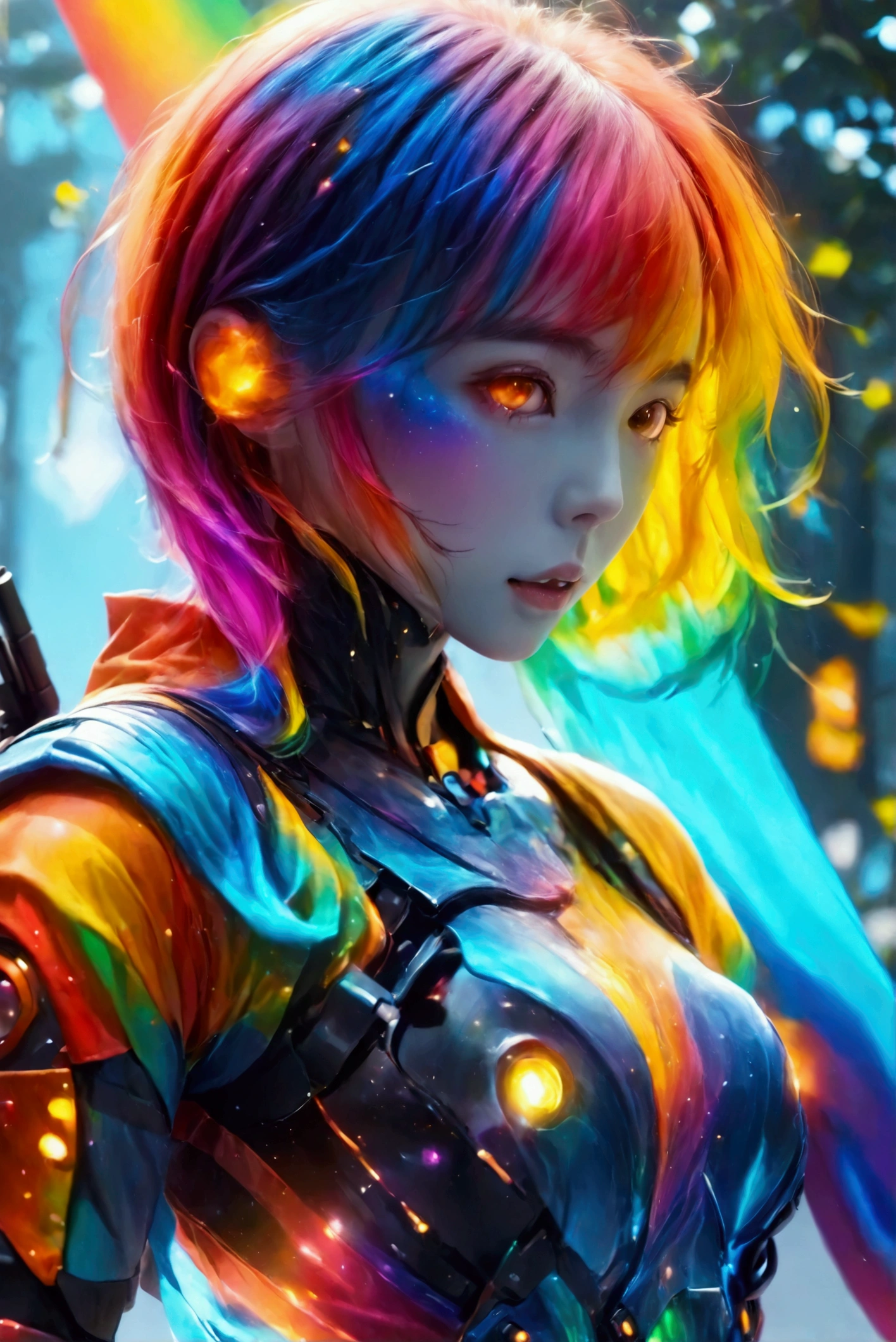  robot 　Junk　Rainbow Laser Sword　Multicolored Hair　Rainbow Hair　 gradation 　 cowboy shot