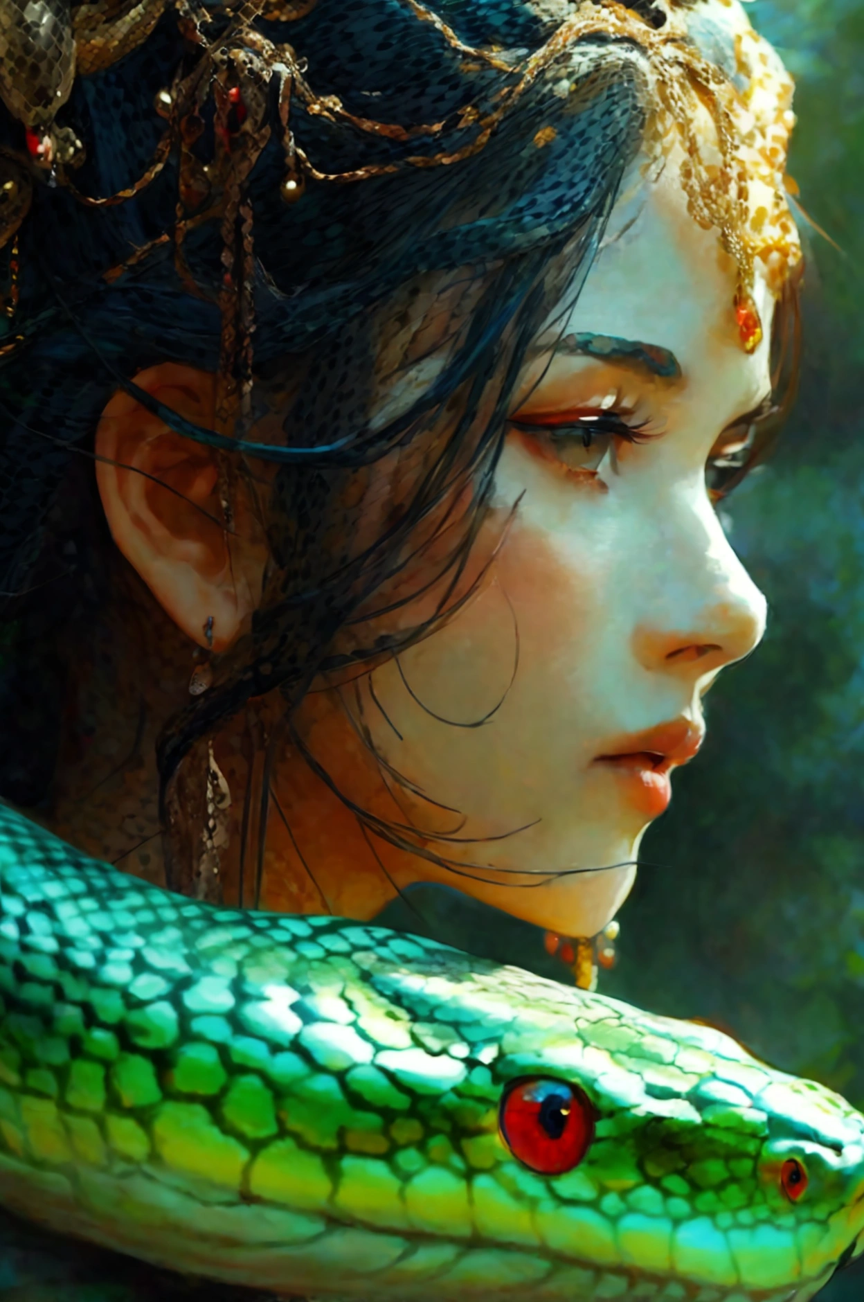 Beautiful and mysterious snake woman, captivating